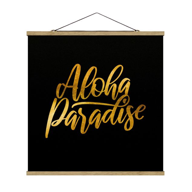 Obrazy z napisami Złoto - Aloha Paradise na czarnym tle