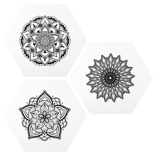 Nowoczesne obrazy Mandala Kwiat Słońce Zestaw ilustracji czarno-biały