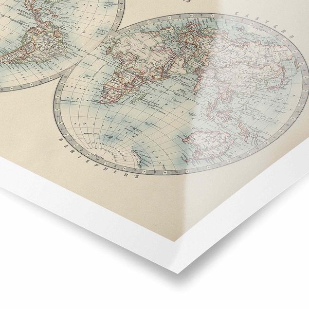 Vintage plakaty Mapa świata w stylu vintage Dwie półkule