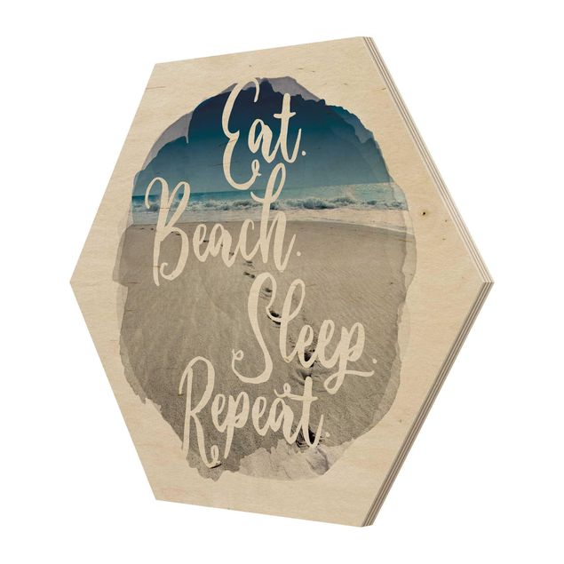 Obraz heksagonalny z drewna - Akwarele - Eat.Beach.Sleep.Repeat.