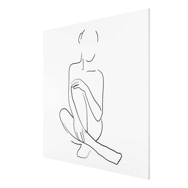 Obrazy nowoczesne Line Art Kobieta siedzi czarno-biały