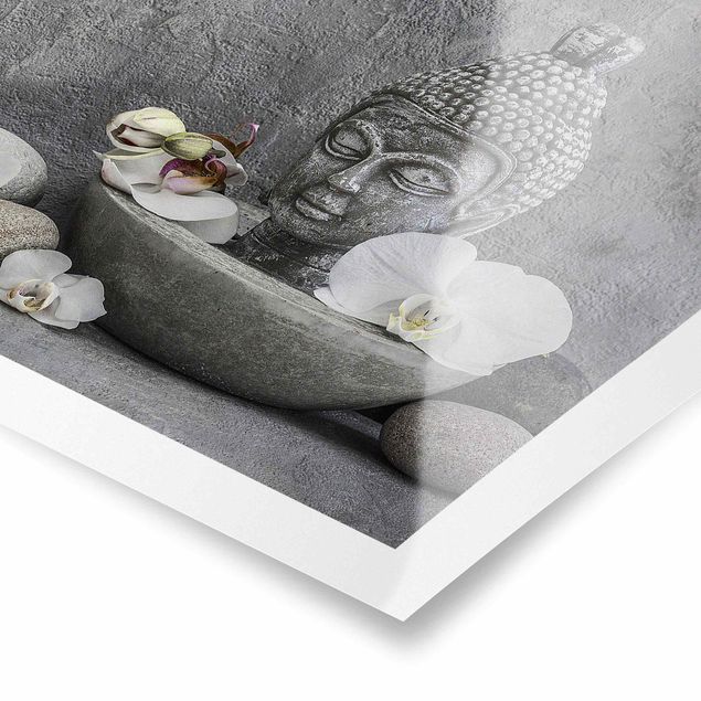 Obraz szary Budda Zen, orchidee i kamienie