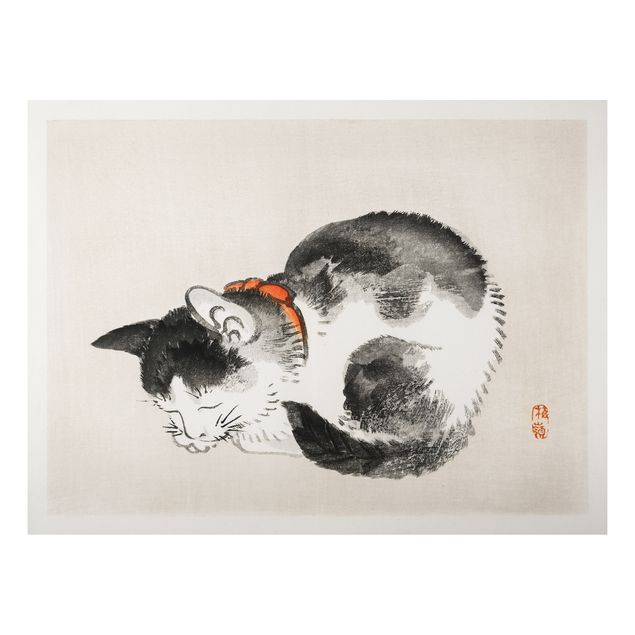 Nowoczesne obrazy do salonu Rysunki azjatyckie Vintage Śpiący kot