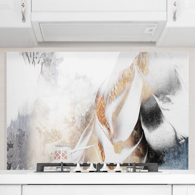 Dekoracja do kuchni Złoty abstrakcyjny obraz zimowy