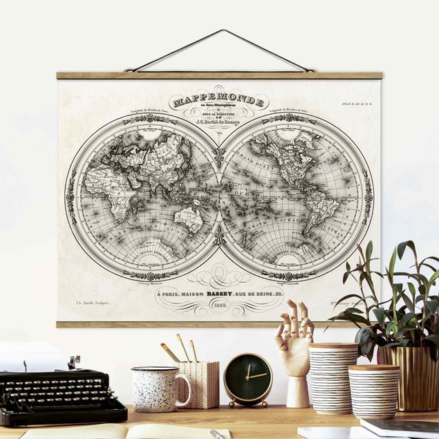 Dekoracja do kuchni Mapa świata - francuska mapa półkul z 1848 r.