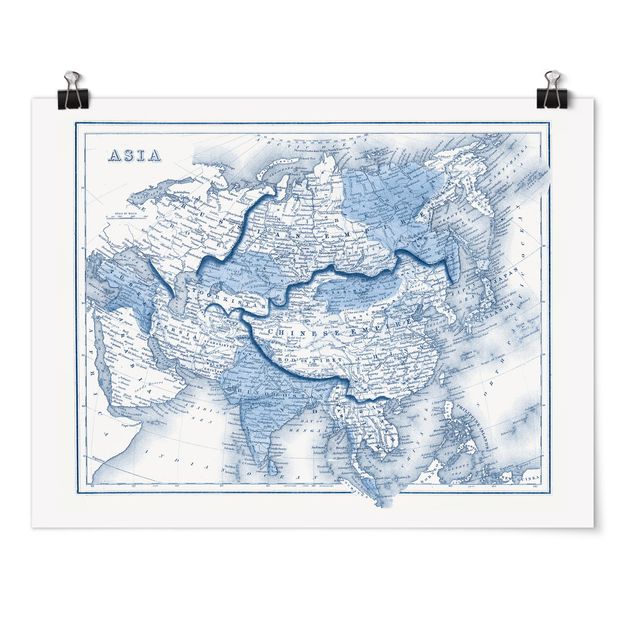 Obraz vintage Mapa w odcieniach niebieskiego - Azja