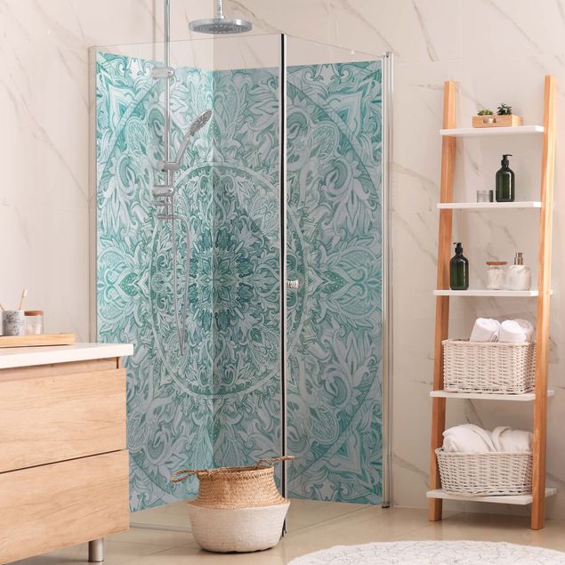 Panele ścienne do łazienki pod prysznic Mandala Watercolour Ornament Pattern Turquoise