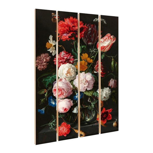 Obraz z drewna - Jan Davidsz de Heem - Martwa natura z kwiatami w szklanym wazonie