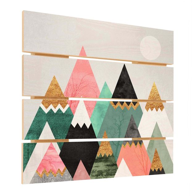 Obrazy drewniane Góry trójkątne ze złotymi iglicami