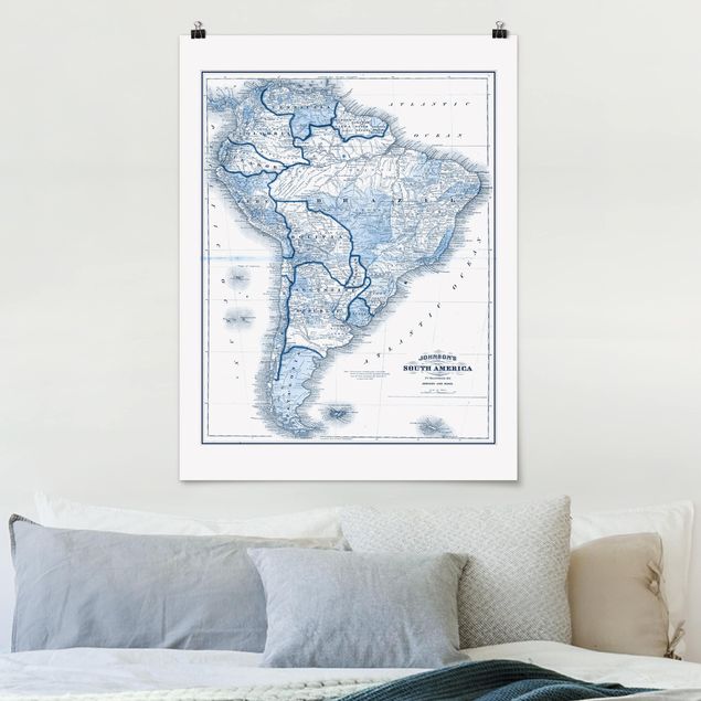 Dekoracja do kuchni Mapa w odcieniach błękitu - Ameryka Południowa
