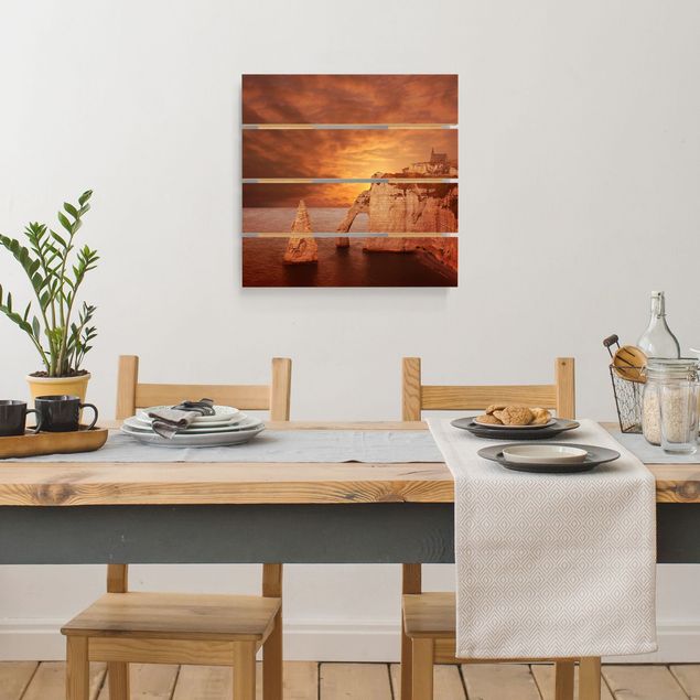 Obrazy z drewna Klify o zachodzie słońca w Etretat