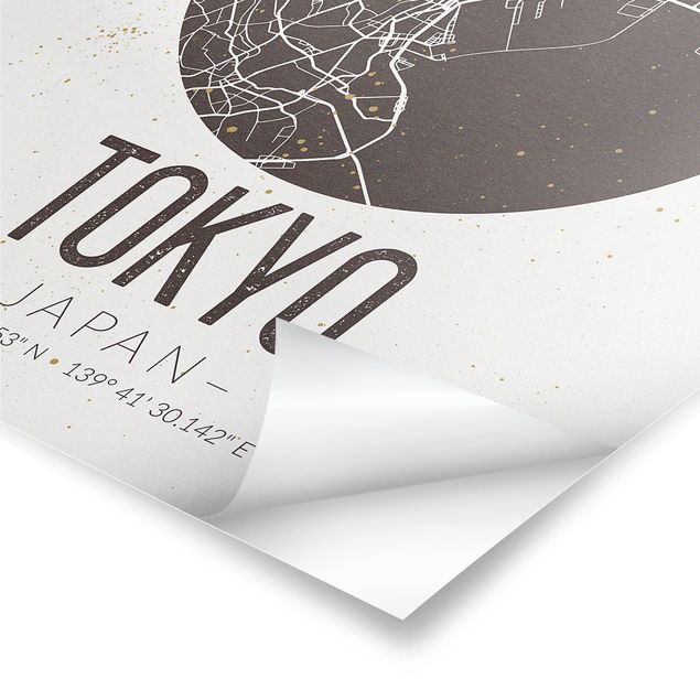 Czarno białe obrazy Mapa miasta Tokio - Retro
