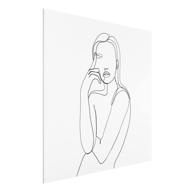 Obrazy do salonu Line Art Kobieta zamyślona czarno-biały