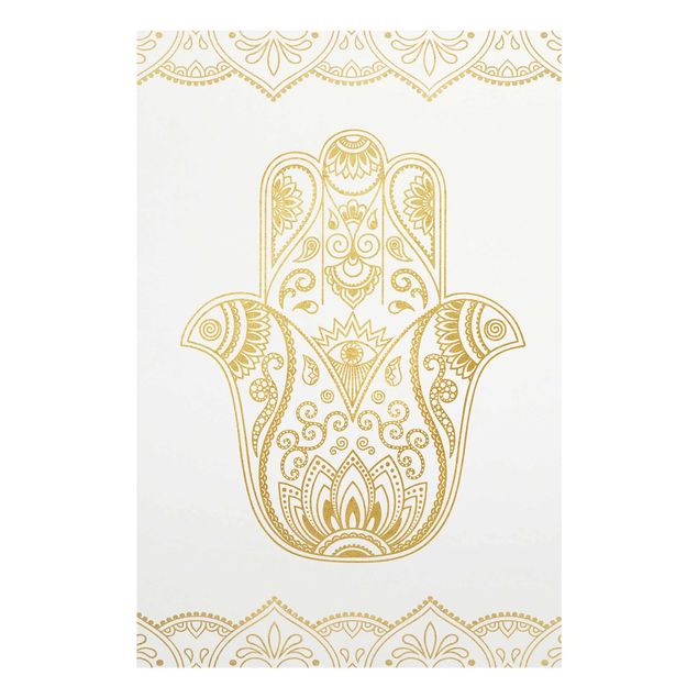 Obrazy duchowość Hamsa Ilustracja ręczna białe złoto