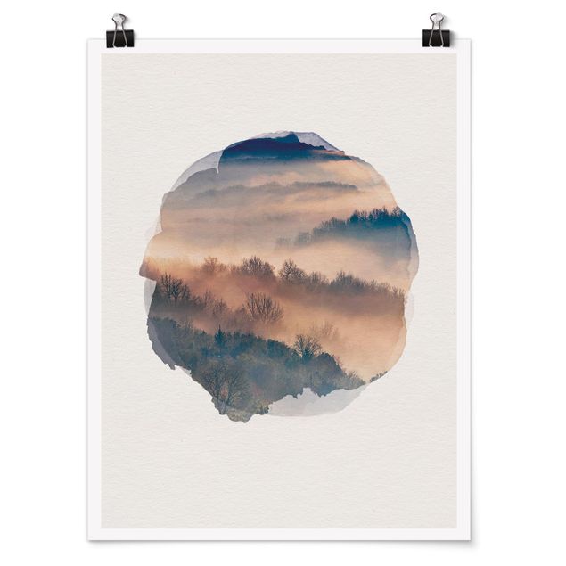 Obrazy drzewa Akwarele - Mgła o zachodzie słońca