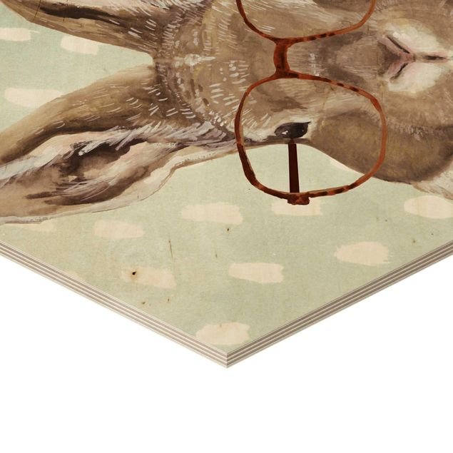 Obraz heksagonalny z drewna - Brillowane zwierzęta - królik