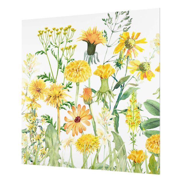 Panel kuchenny - Watercolour Flower Meadow In Gelb - Kwadrat 1:1