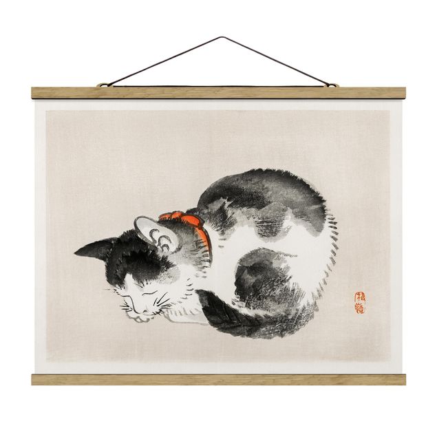 Obrazy ze zwierzętami Rysunki azjatyckie Vintage Śpiący kot