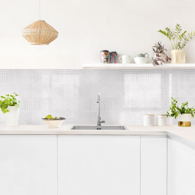 Panele szklane do kuchni Stempel z wzorem linii w kolorze białym