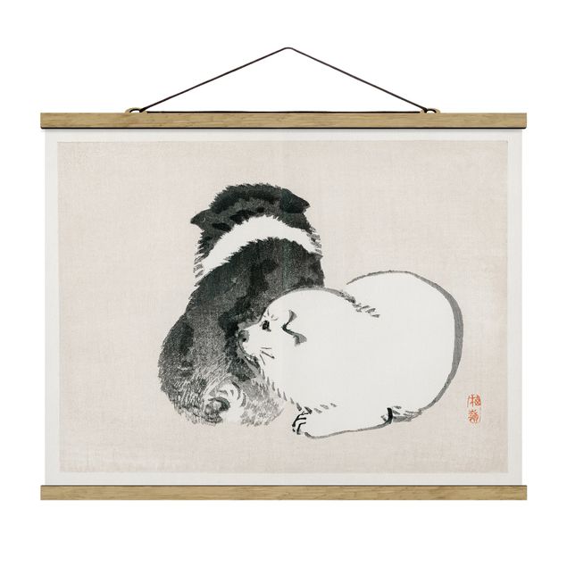 Obraz psa Rysunki azjatyckie Vintage Czarno-białe pieski