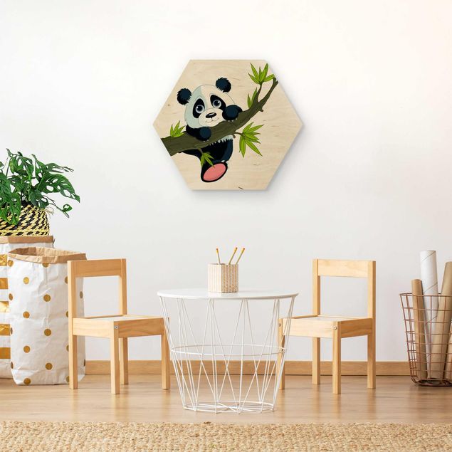 Obrazy drewniane Panda wspinająca się