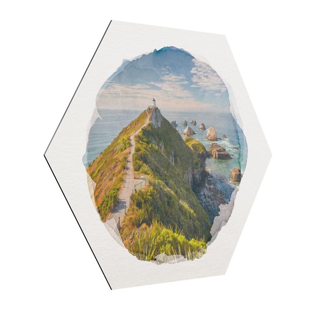 Góry obraz Akwarele - Nugget Point Lighthouse and Sea Nowa Zelandia