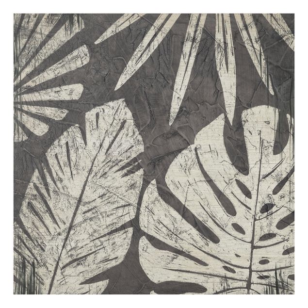 Panel szklany do kuchni - Liście palmy na tle ciemnej szarości