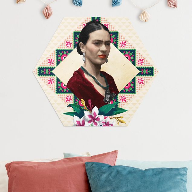 Nowoczesne obrazy do salonu Frida Kahlo - Kwiaty i geometria