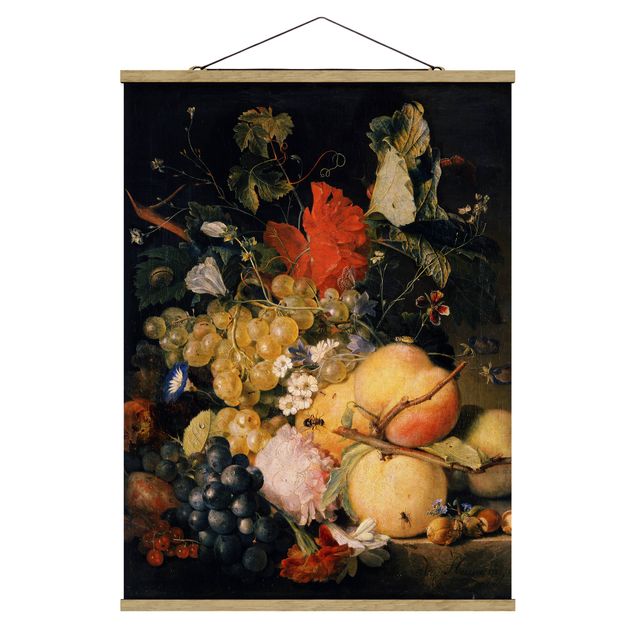 żółty obraz Jan van Huysum - Owoce Kwiaty i owady
