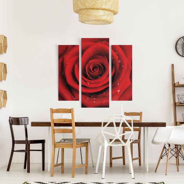 Obrazy na płótnie róże Róża czerwona z kroplami wody