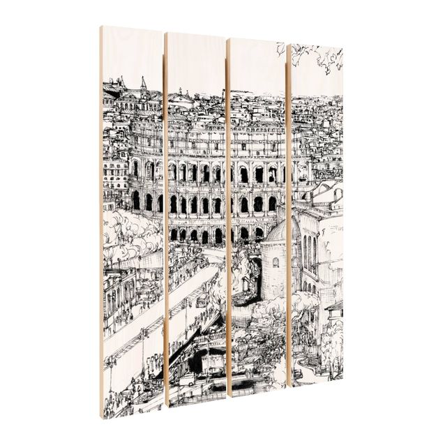 Obraz z drewna - Studium miasta - Rzym