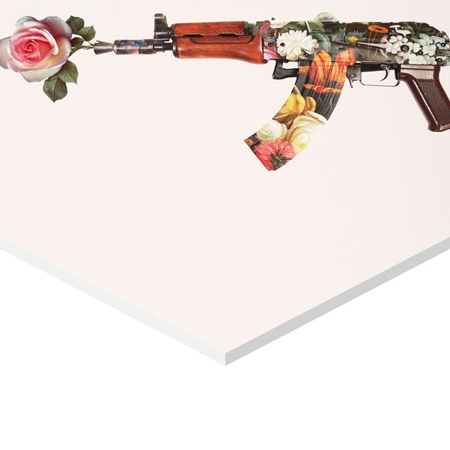Obraz heksagonalny z Forex 2-częściowy - Pistolety z bukietem kwiatów
