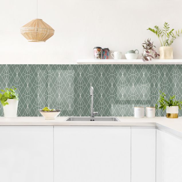 Panel szklany do kuchni Art Deco Diamentowy wzór w kolorze Zielony XXL