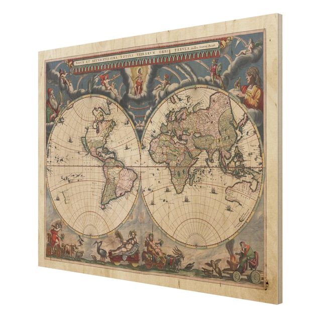 Obrazy drewniane Historyczna mapa świata Nova et Accuratissima z 1664 r.