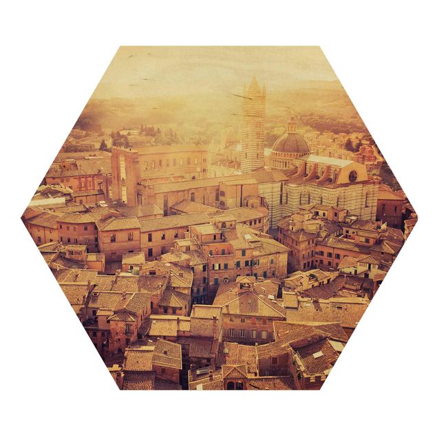 Obraz heksagonalny z drewna - Ognista Siena