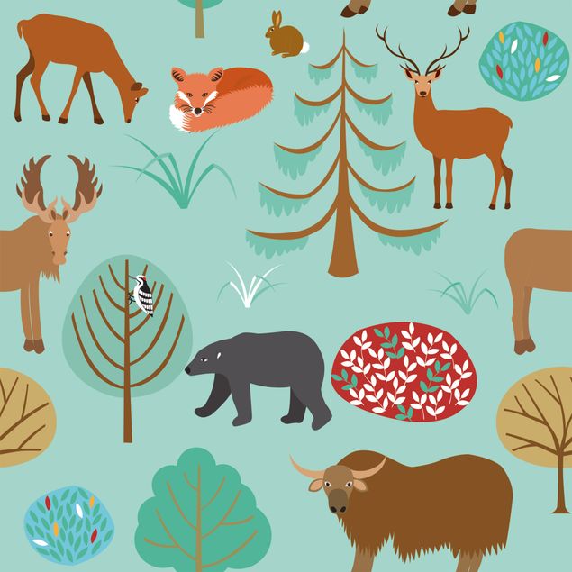 Okleina meblowa Nowoczesny wzór dziecięcy z leśnymi zwierzętami