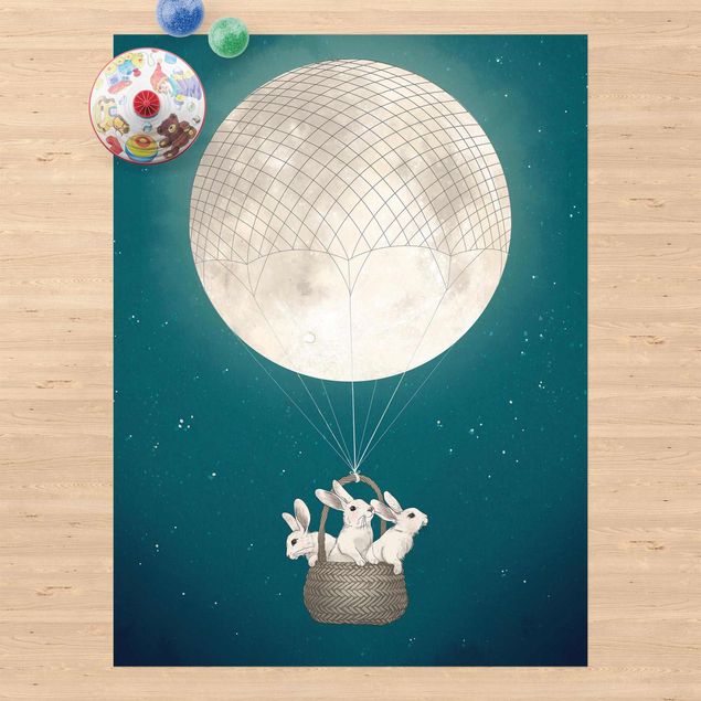 dywan zewnętrzny Ilustracja królik Księżyc Balon na ogrzane powietrze Gwieździste niebo