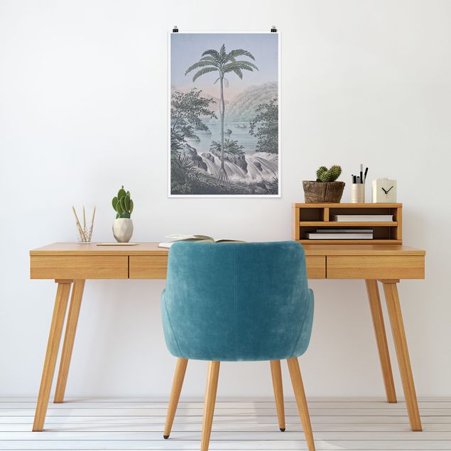 Obrazy krajobraz Ilustracja w stylu vintage - Pejzaż z drzewem palmowym