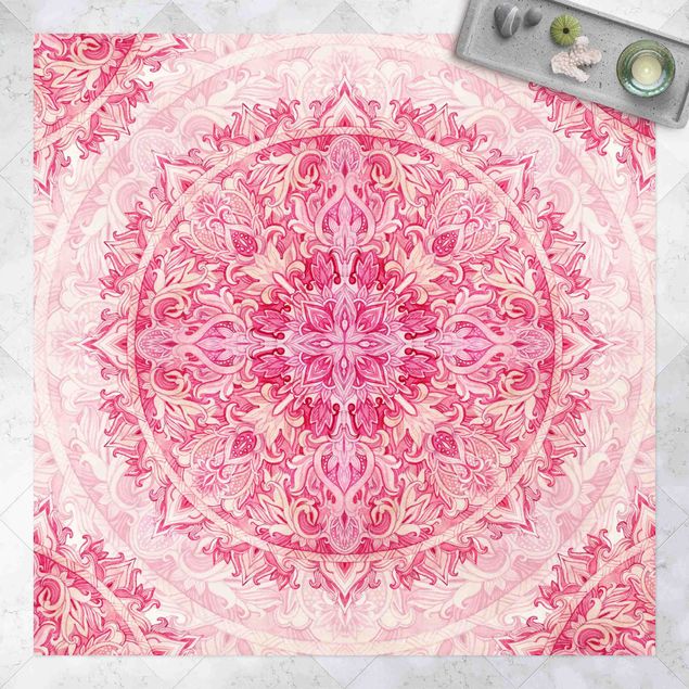 dywan zewnętrzny Mandala akwarelowy wzór ornamentu różowy