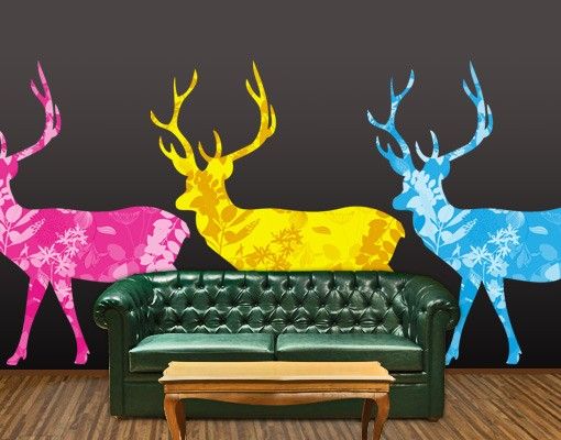 Naklejki na ścianę zwierzęta leśne Nr 408 Zestaw trzech jeleni w stylu decostyle CMYK