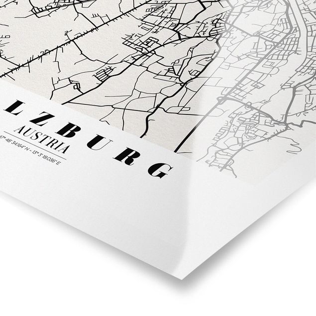 Plakaty czarno białe City Map Salzburg - Klasyczna