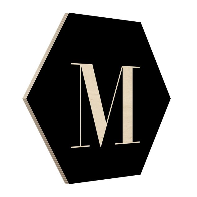 Obraz heksagonalny z drewna - Czarna litera Szeryf M