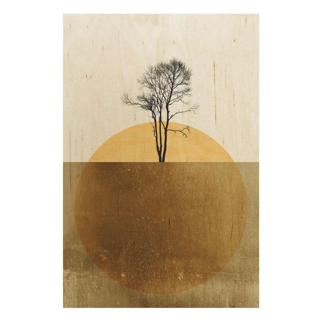 Obrazy na ścianę Złote słońce z drzewem