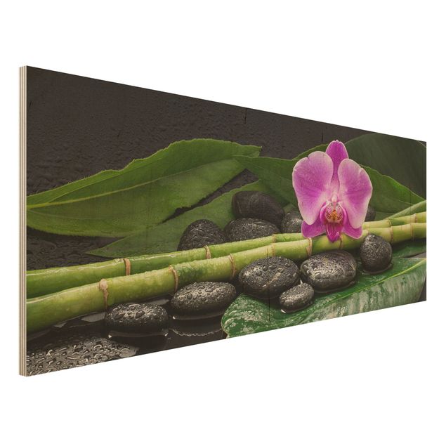 Dekoracja do kuchni Zielony bambus z kwiatem orchidei