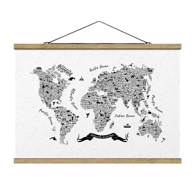 Obrazy ze zwierzętami Typografia Mapa świata biała