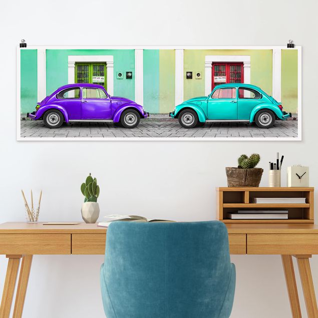Obrazy samochody Beetles Purpurowy-Turkusowy