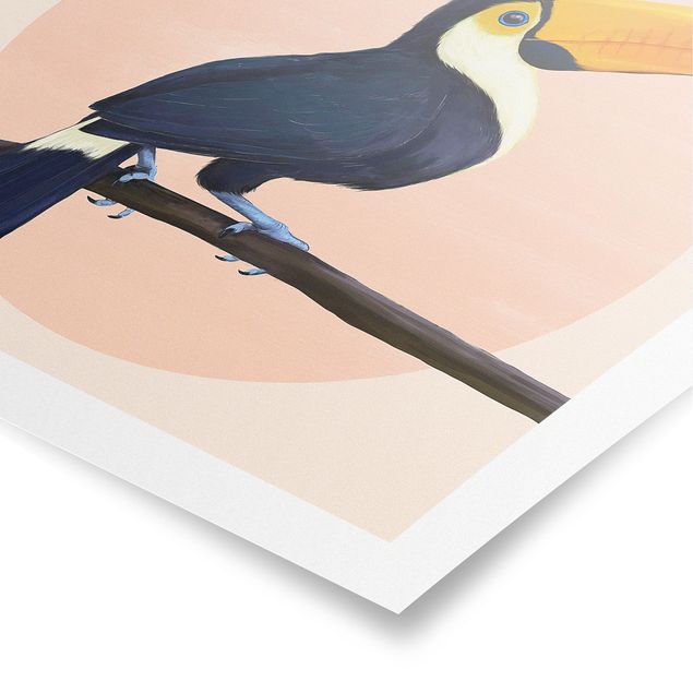 Obraz różowy Ilustracja ptak tukan malarstwo pastelowe