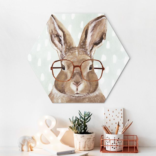 Obraz heksagonalny z Alu-Dibond - Brillowane zwierzęta - królik