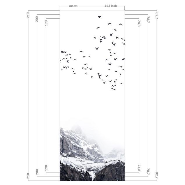 Tylna ścianka prysznicowa - Flock Of Birds In Front Of Mountains Black And White