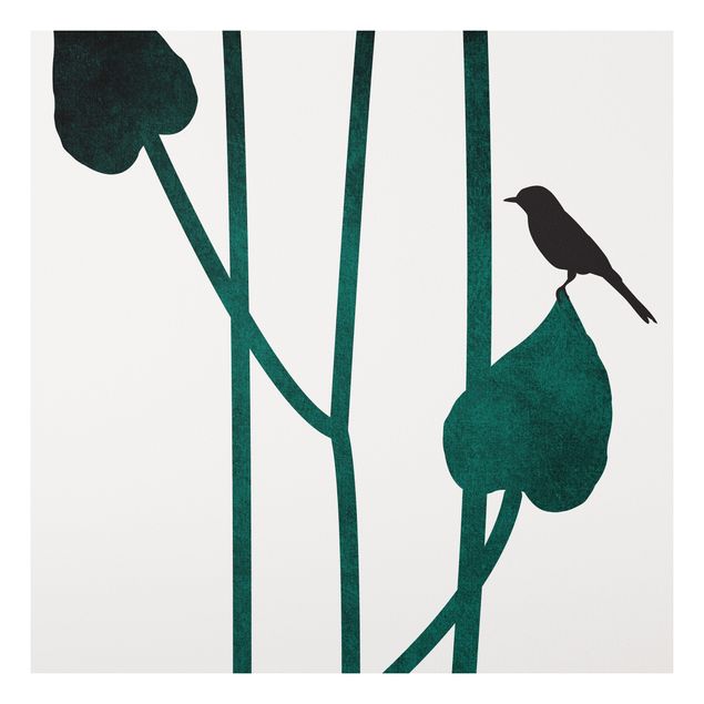 Nowoczesne obrazy do salonu Graficzne życie roślin - ptak na liściu